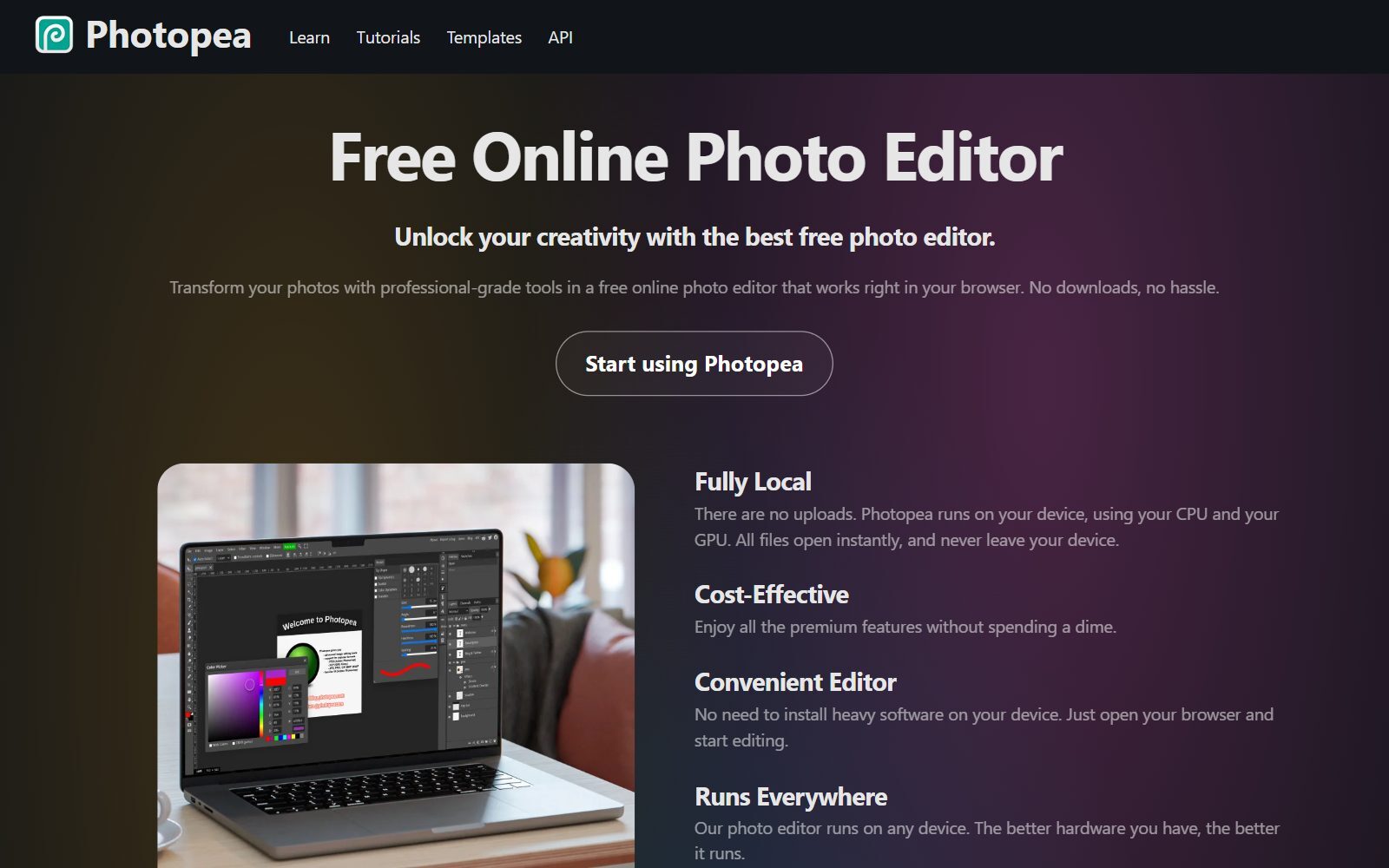 Photopea homepage screenshot (October 2026)