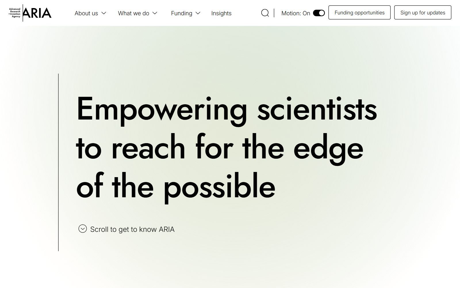 ARIA homepage screenshot (October 2026)
