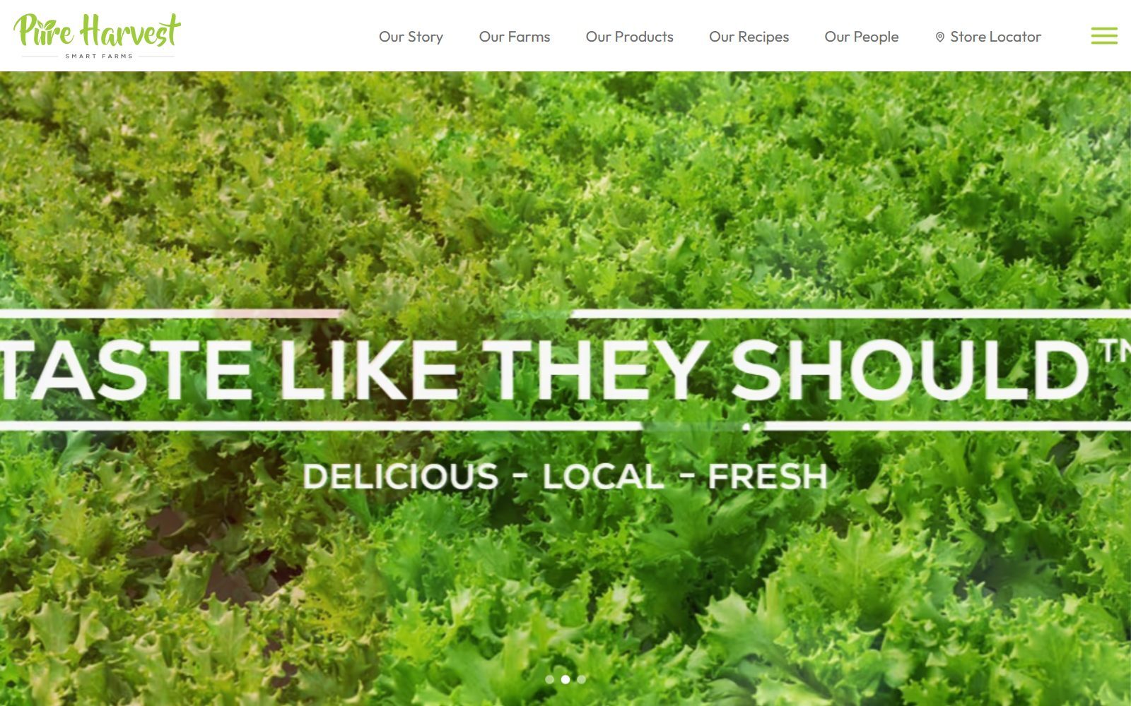 Pure Harvest Smart Farms homepage screenshot (October 2026)