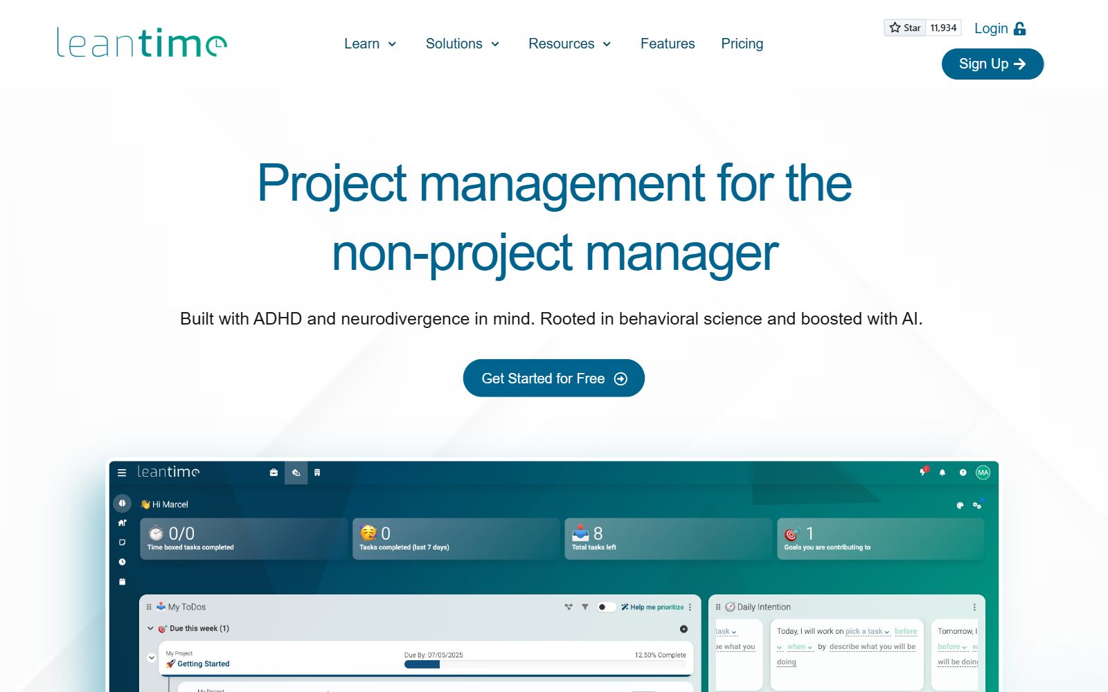Leantime homepage screenshot (October 2026)