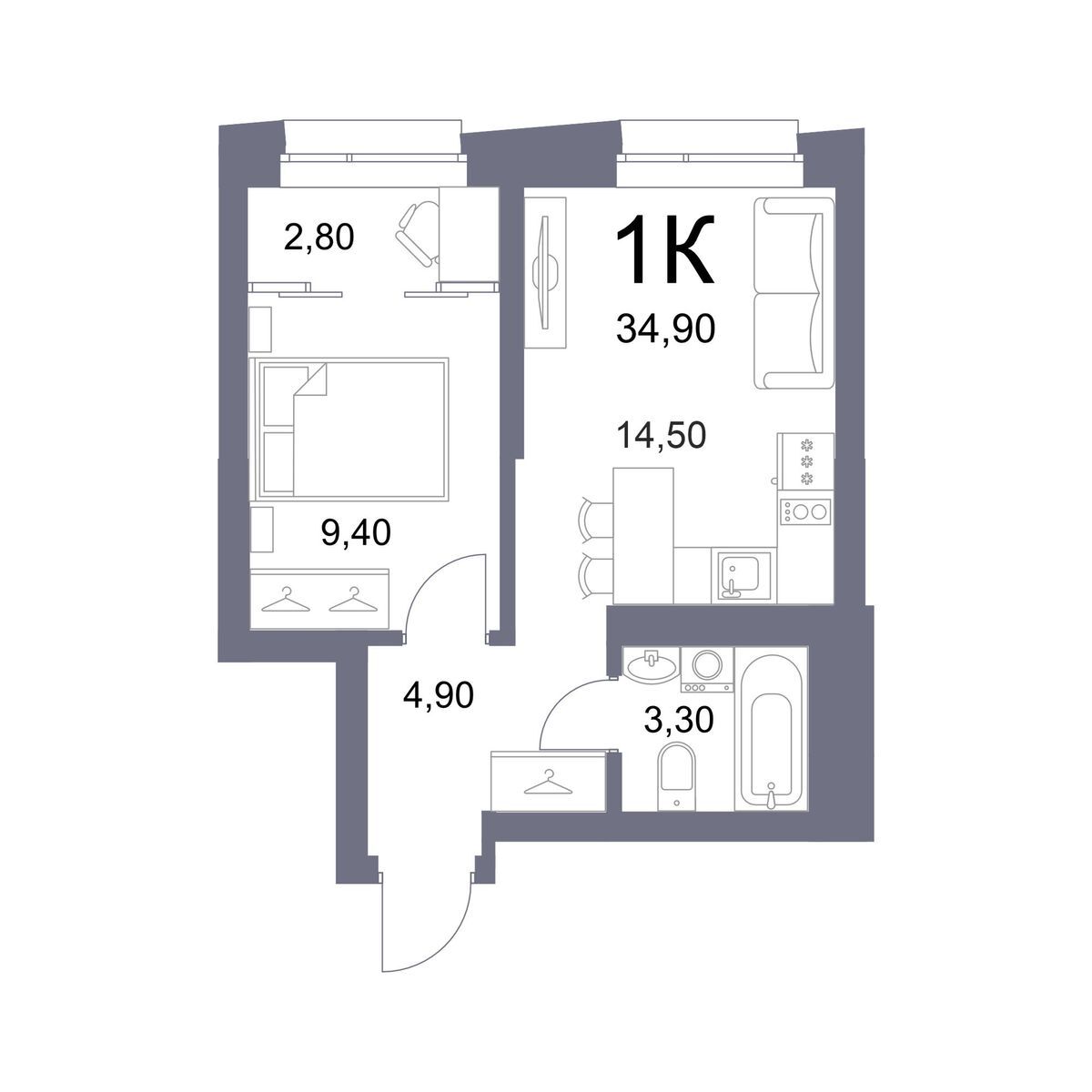 Квартира 34,9 м² в сити-квартале LEMONT в Новосибирске