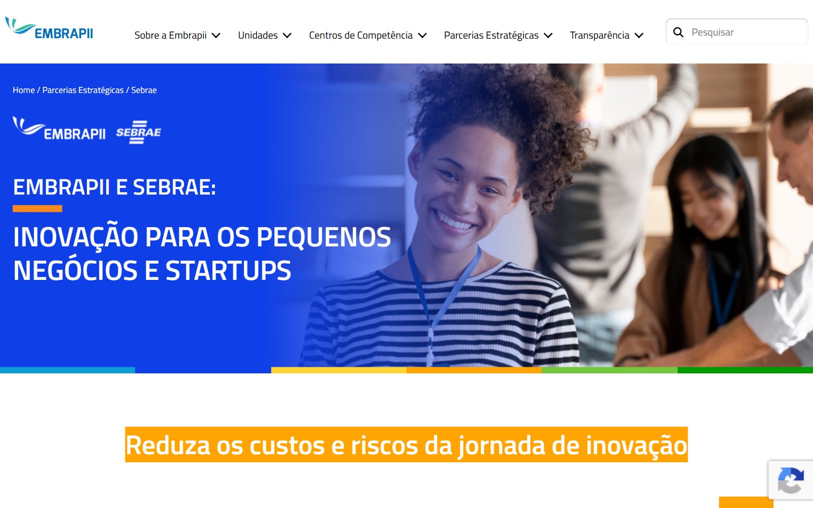 EMBRAPII and Sebrae page on innovation support for small businesses and startups, screenshot (October 2026)