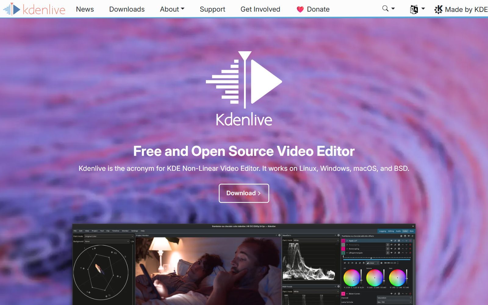 Kdenlive homepage screenshot (October 2026)