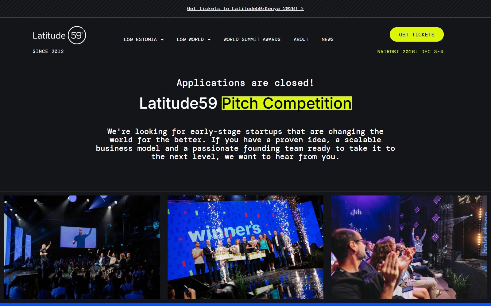 Latitude59 Pitch Competition page screenshot (October 2026)