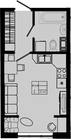 Планировка Студия 25.4 м², PIXEL, кв. 208