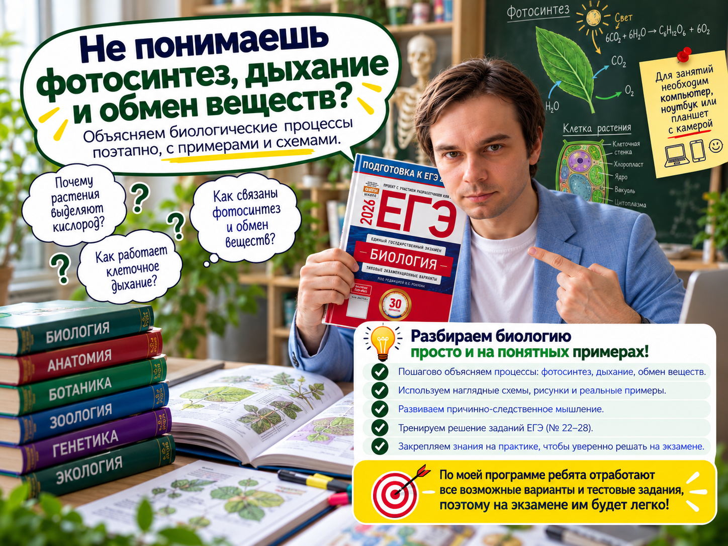 Наглядные материалы по фотосинтезу, дыханию и обмену веществ