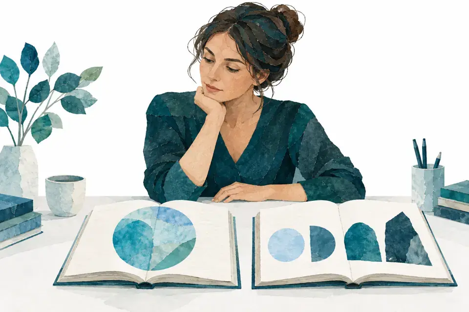 Женщина рассматривает две книги с разными образами
