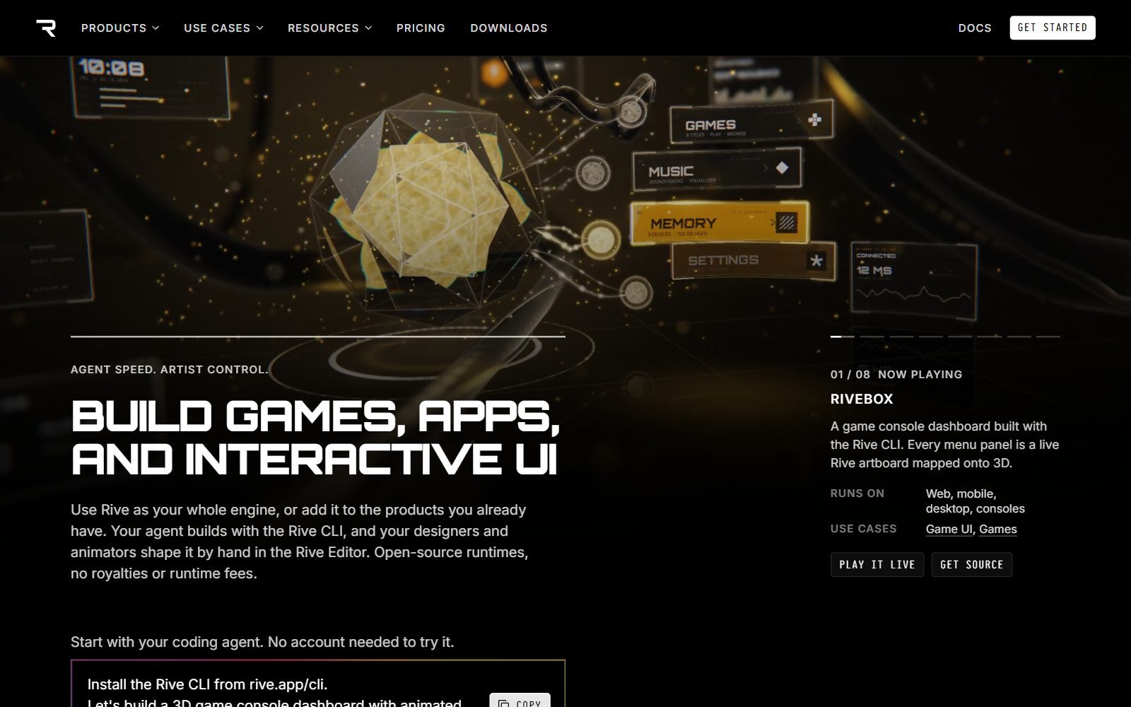 Rive homepage screenshot (October 2026)