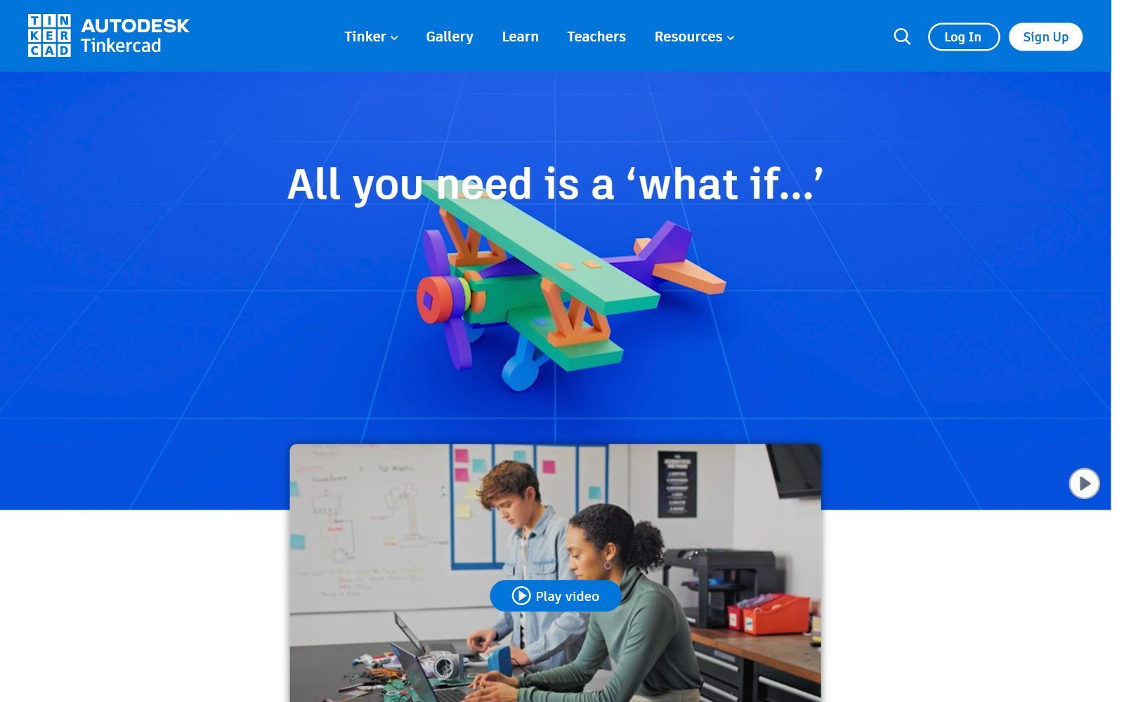 Tinkercad homepage screenshot (October 2026)