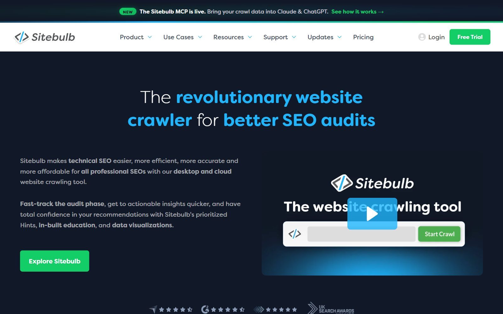 Sitebulb website crawler homepage screenshot (October 2026)