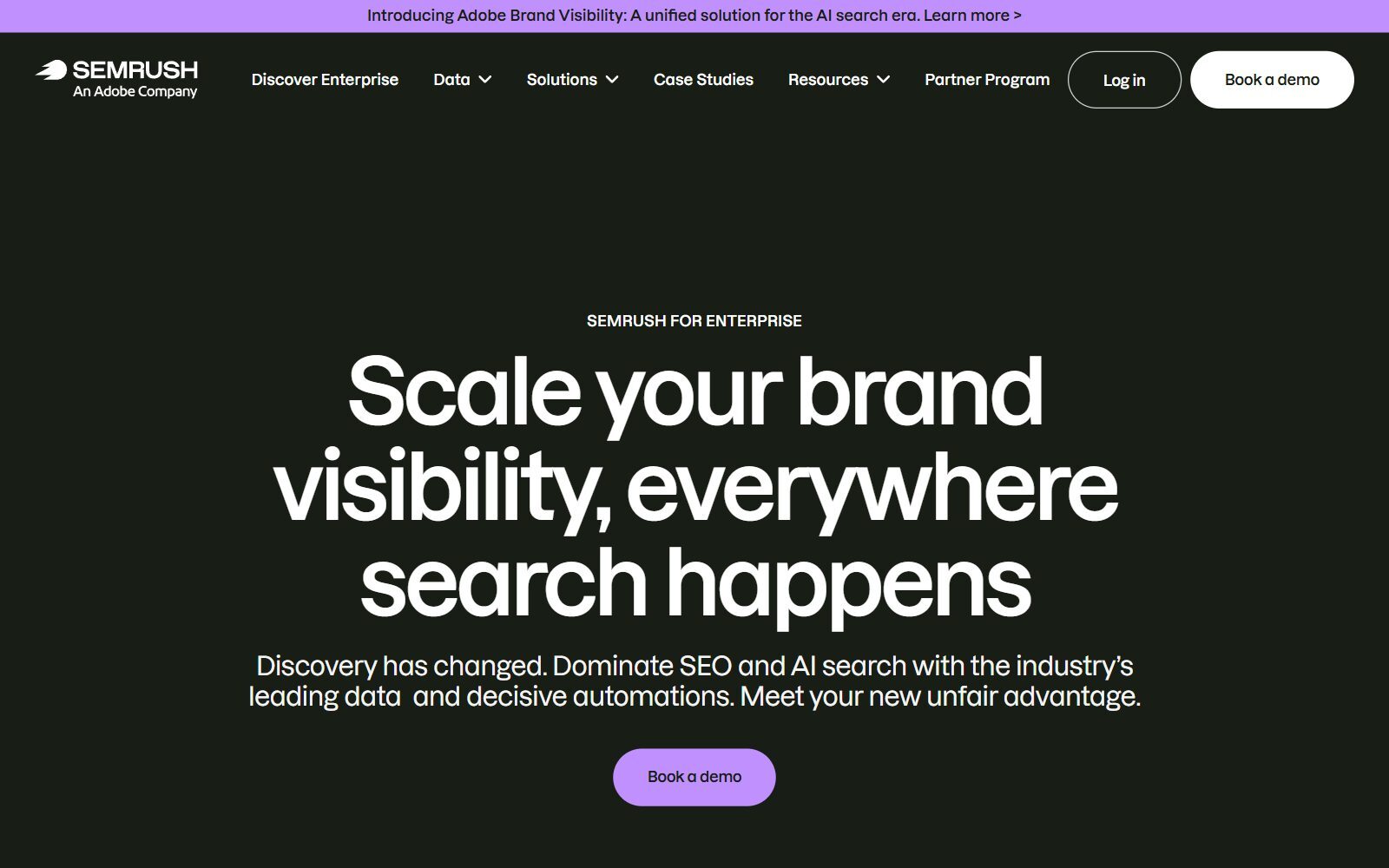 Semrush for Enterprise homepage screenshot (October 2026)