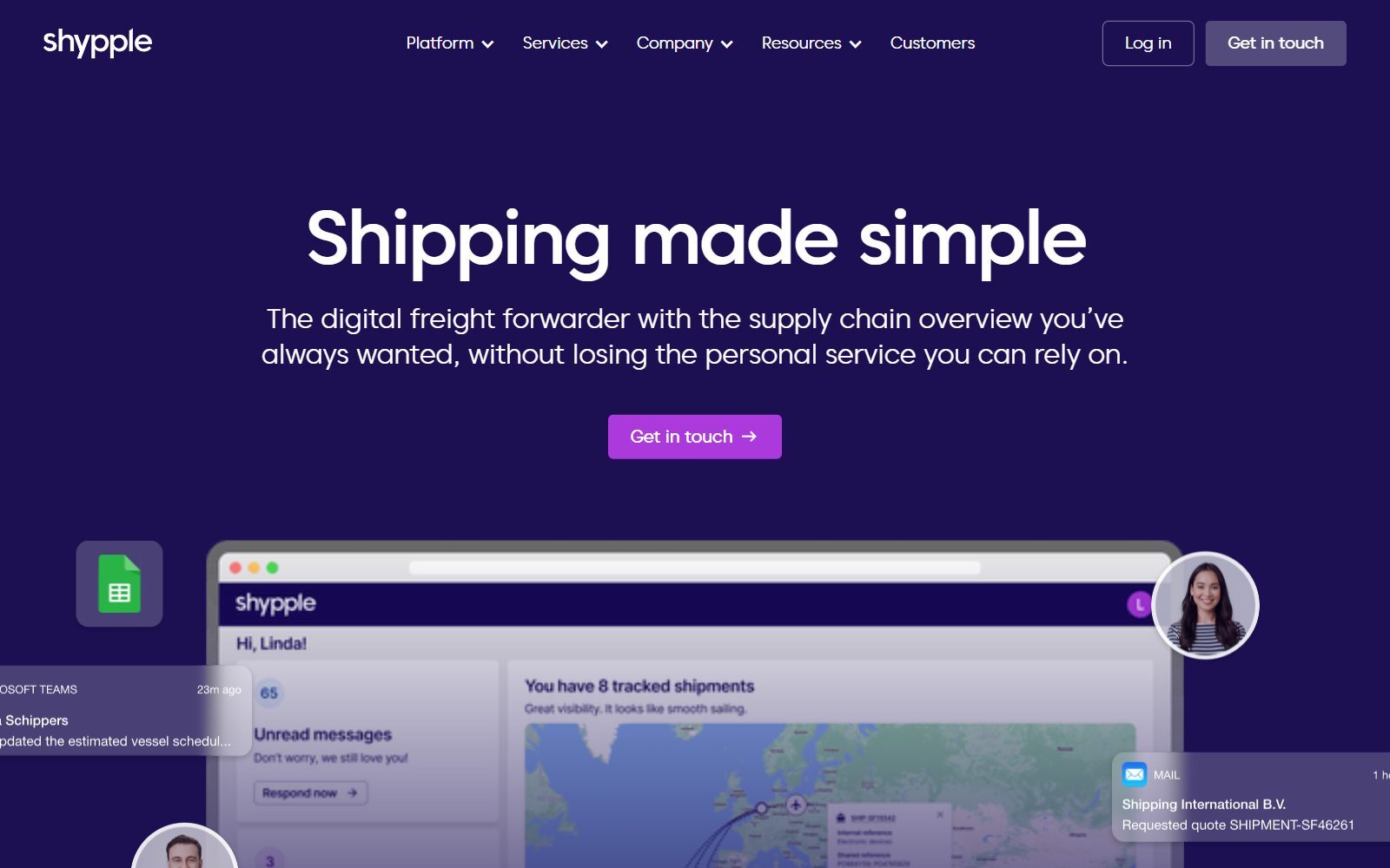 Shypple digital freight forwarder homepage screenshot (October 2026)