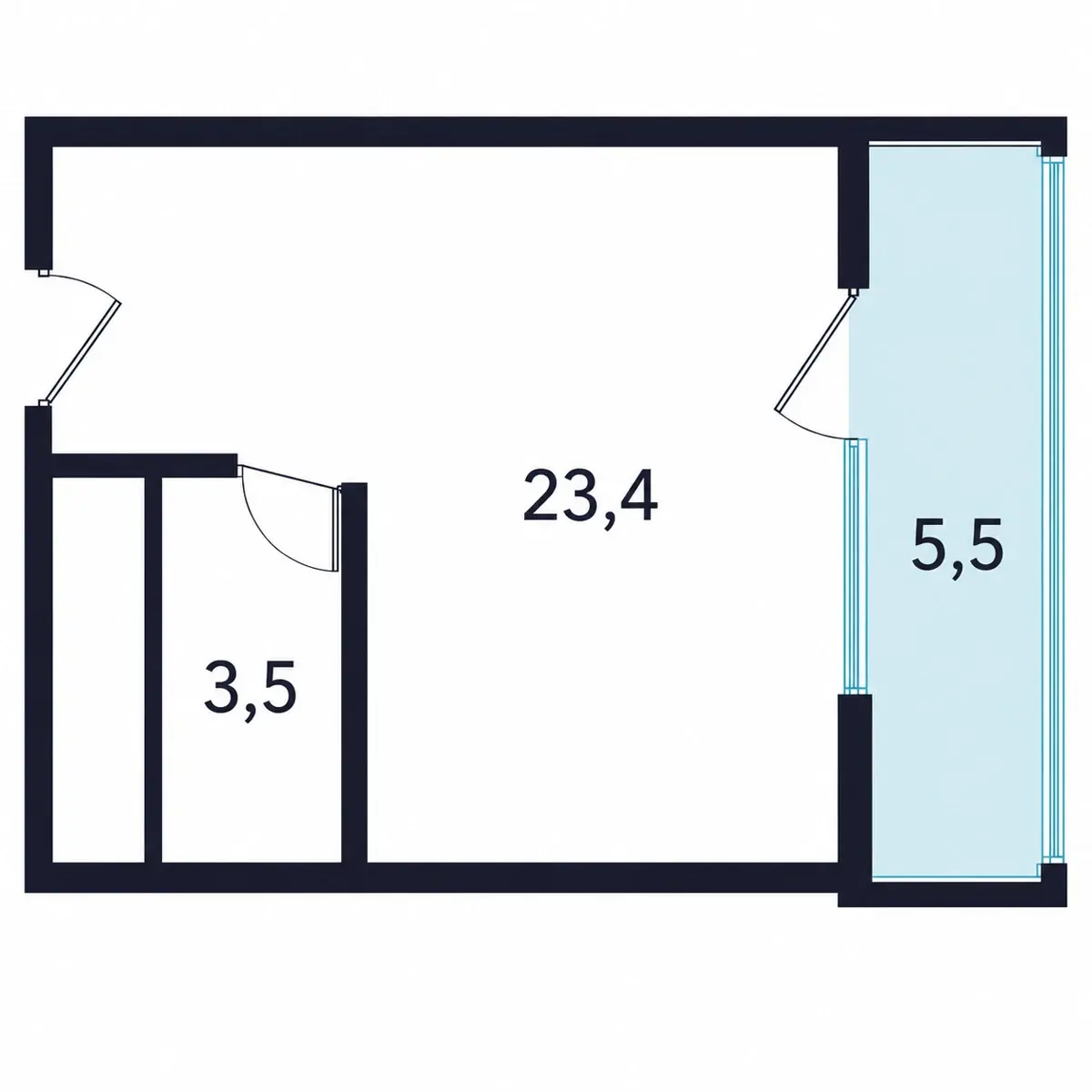 Концептуальная планировка: Студия с балконом, 32,4 м²