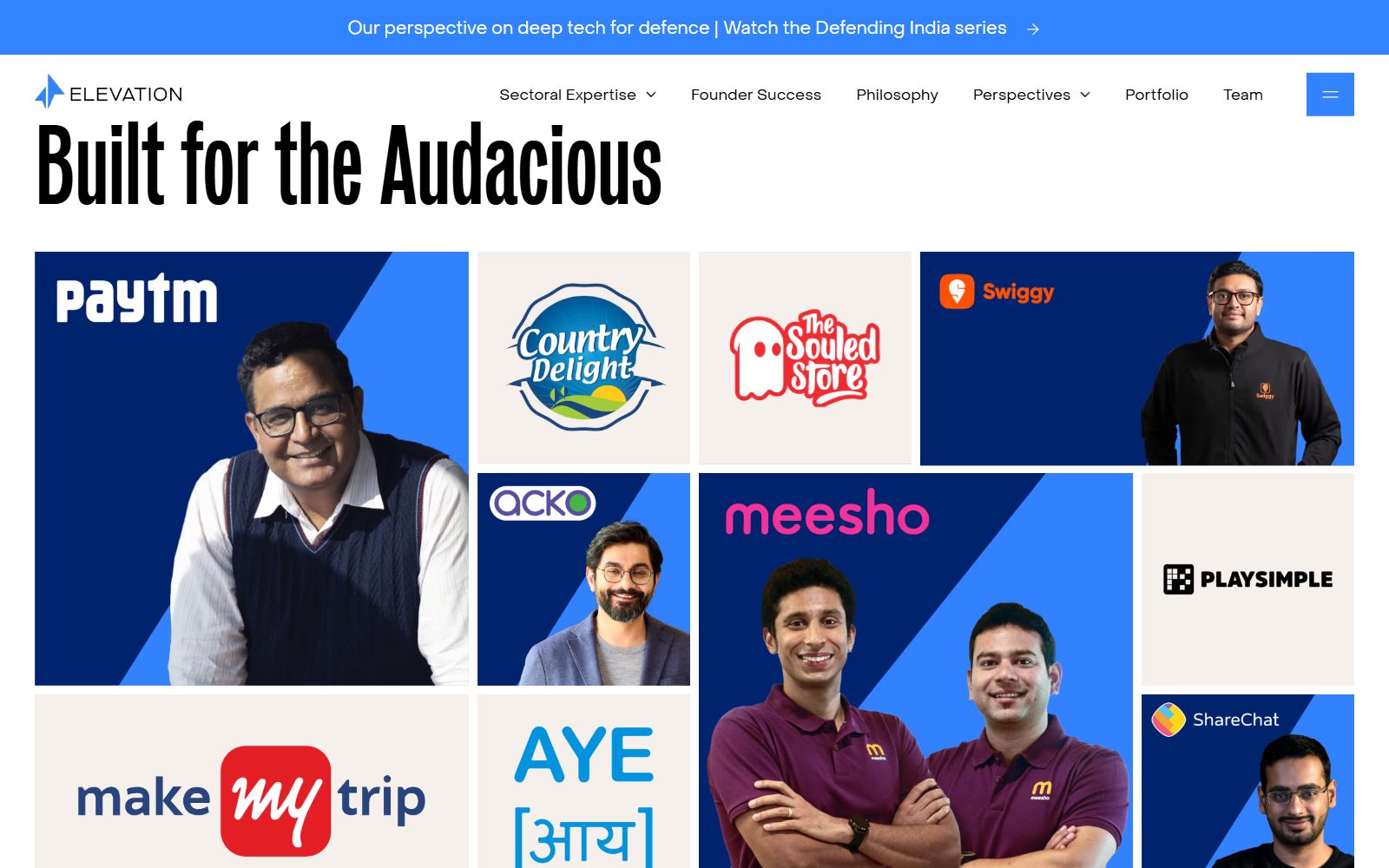 Elevation Capital homepage screenshot (October 2026)