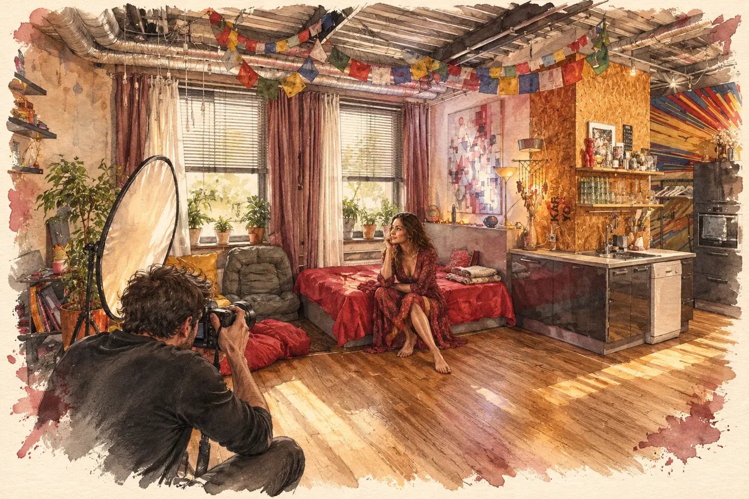 Иллюстрация сценария: интерьерная фотосессия в ФараЛофт: кадры, образы и подготовка