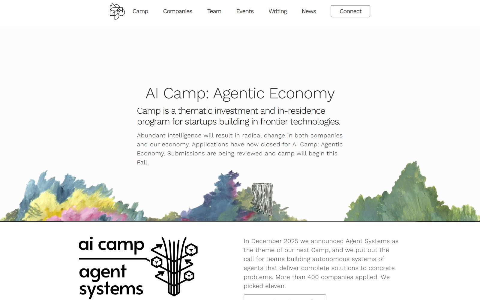 Betaworks AI Camp: Agentic Economy page screenshot saying applications have closed (October 2026)
