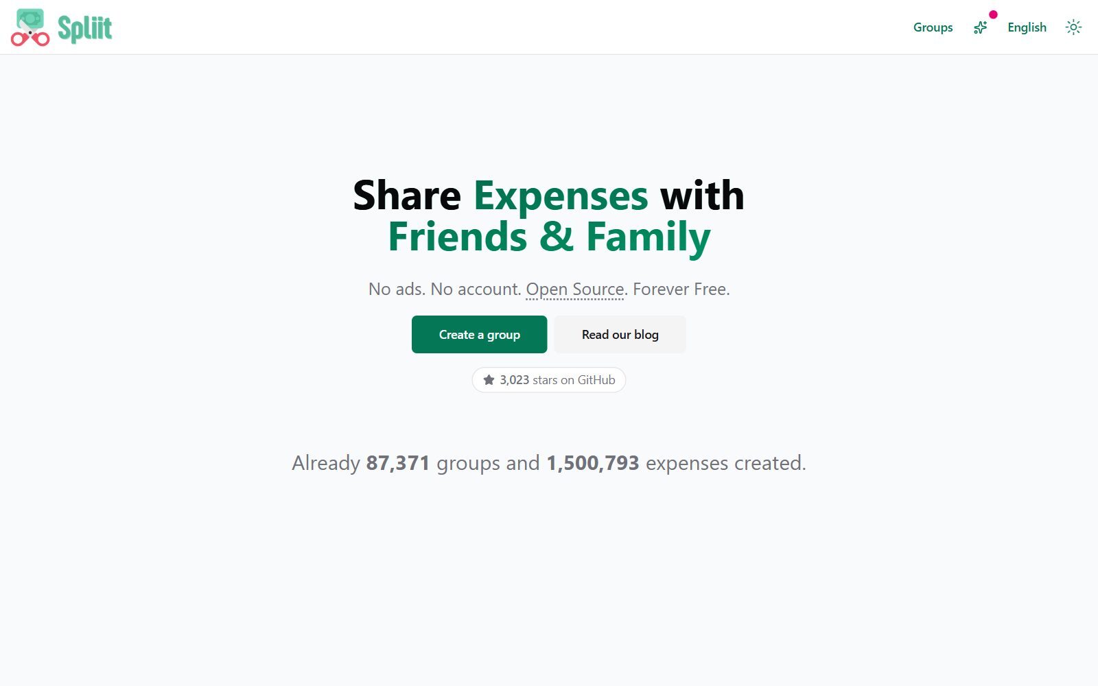 Spliit homepage screenshot (October 2026)