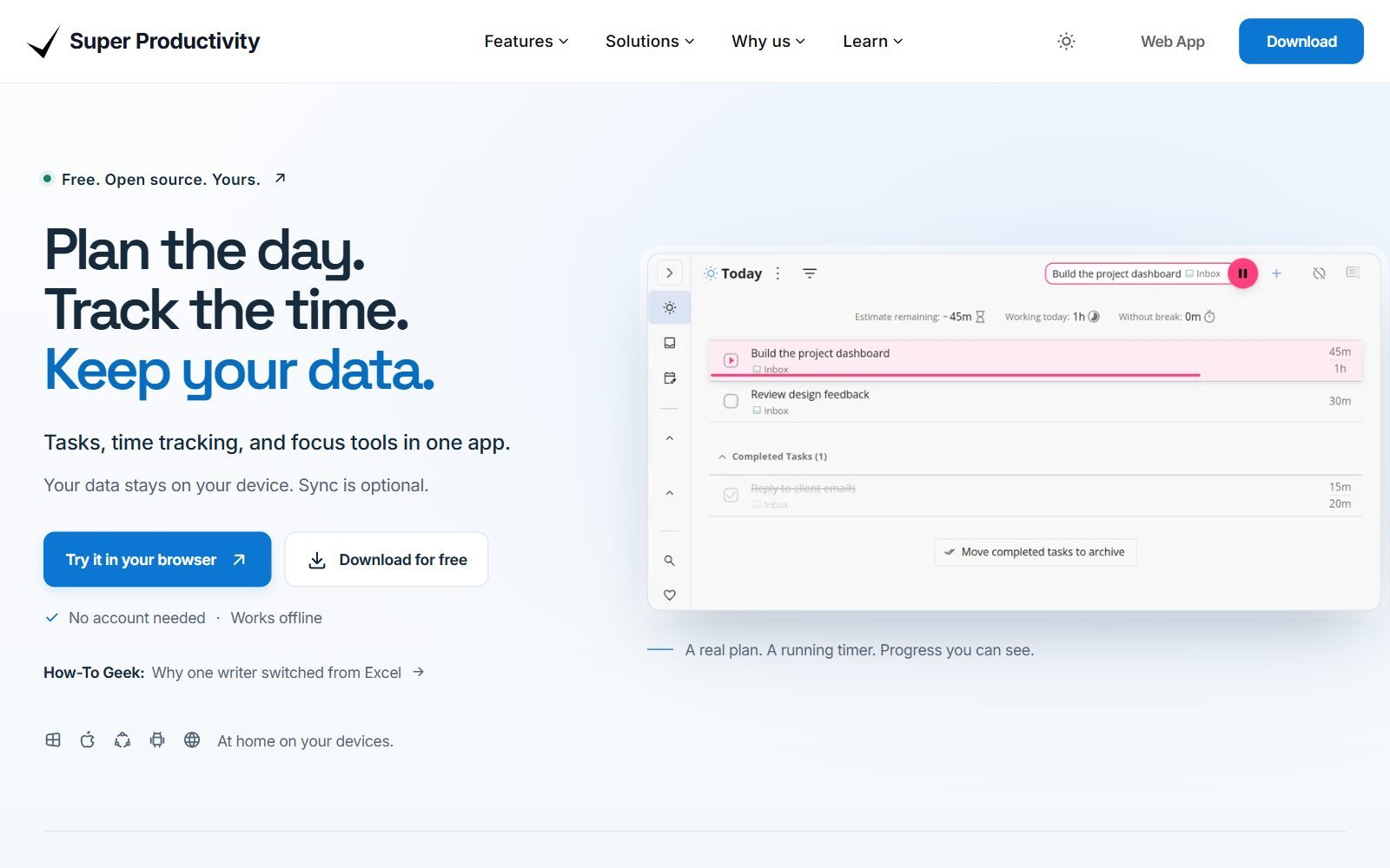 Super Productivity homepage screenshot (October 2026)