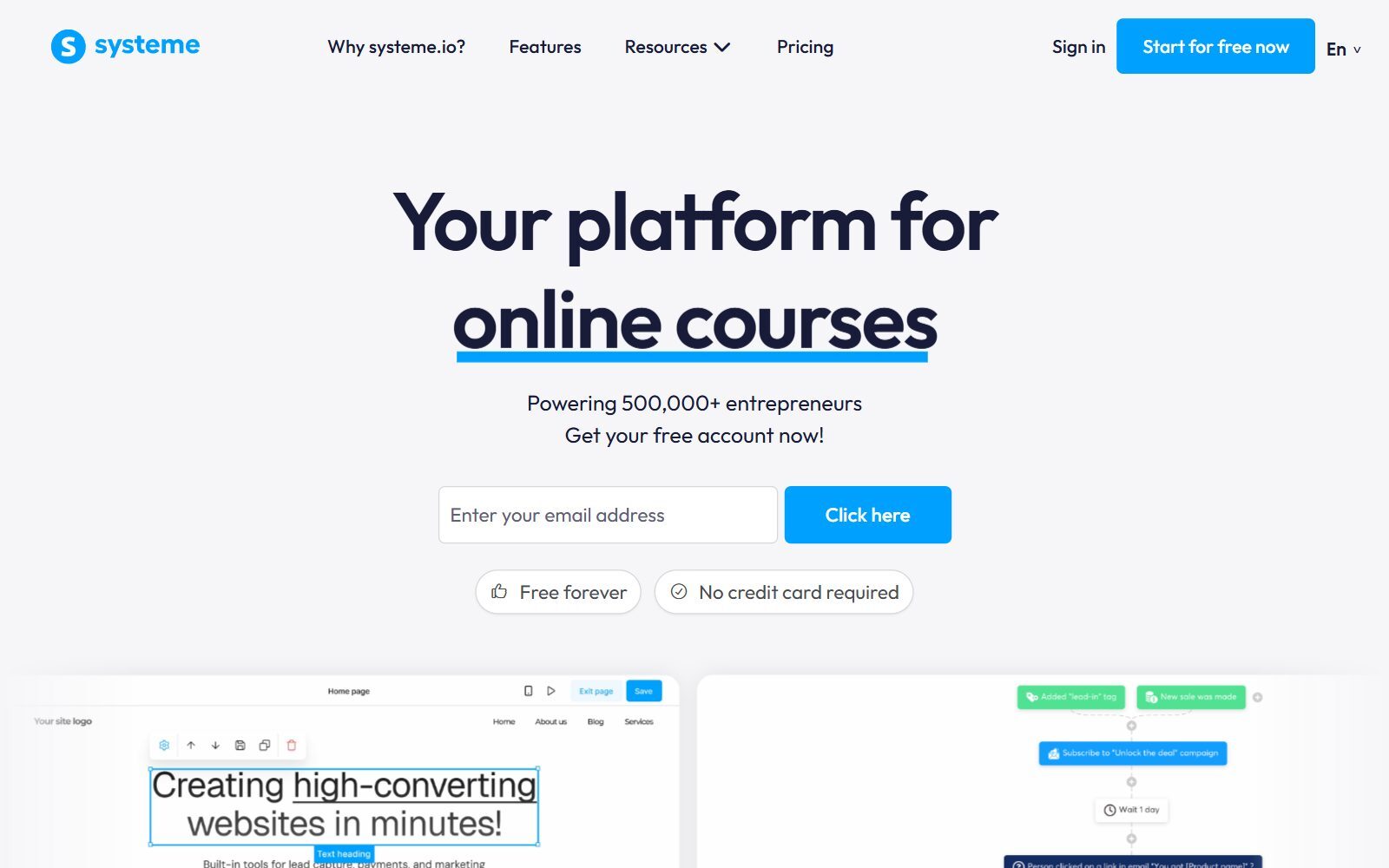 systeme.io homepage screenshot (October 2026)