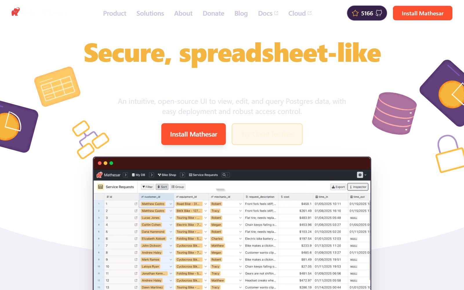 Mathesar homepage screenshot (October 2026)