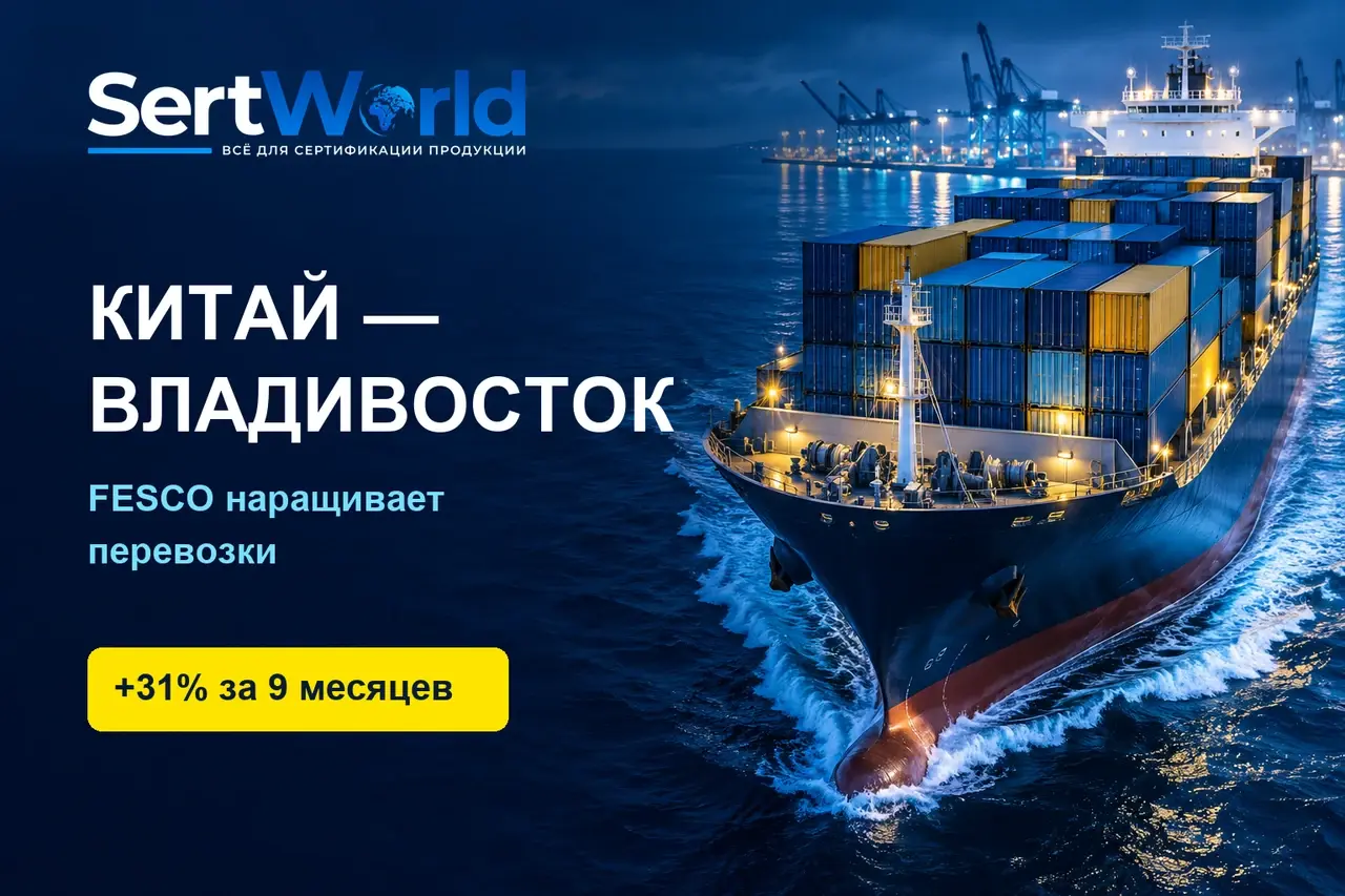 Китай — Владивосток: контейнерные перевозки FESCO, редакционная иллюстрация SertWorld