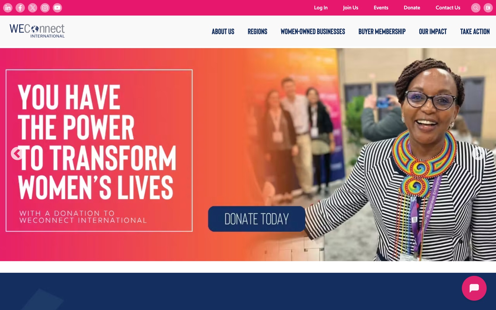WEConnect International homepage screenshot: network for women-owned businesses