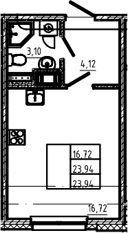 Планировка Студия 23.94 м², LIBERTY DOM, кв. 13