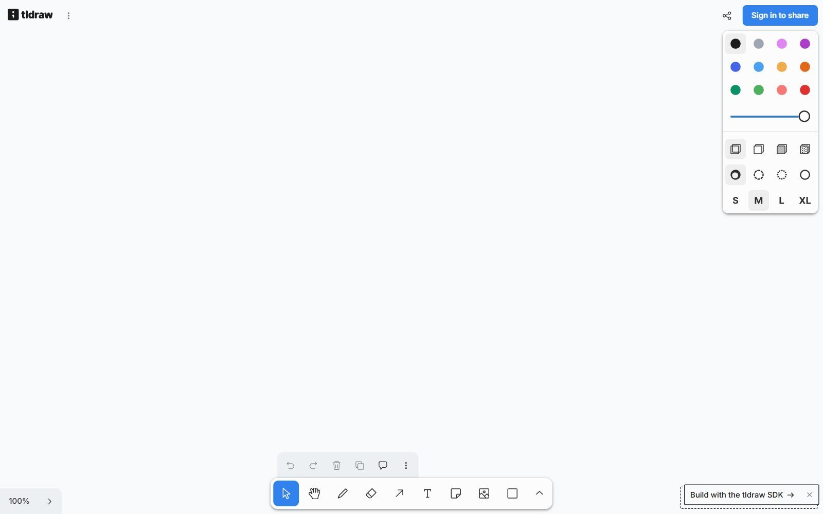 tldraw free whiteboard screenshot (October 2026)