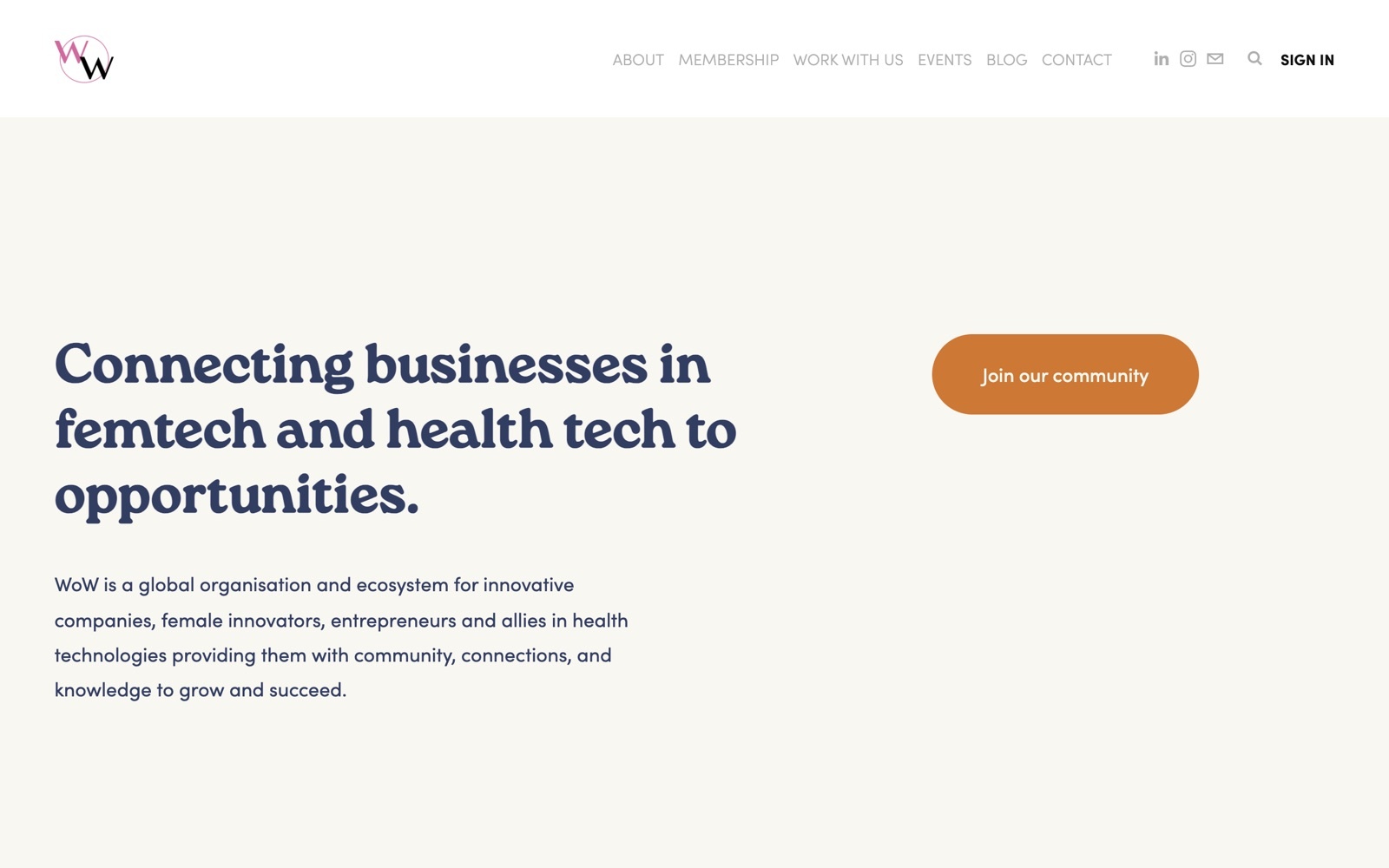 Women of Wearables homepage screenshot: femtech and health tech community