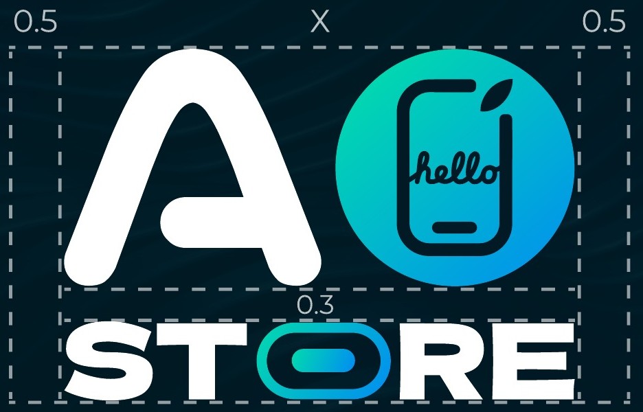 Конструкция логотипа AStore с отступами 0,5 и 0,3