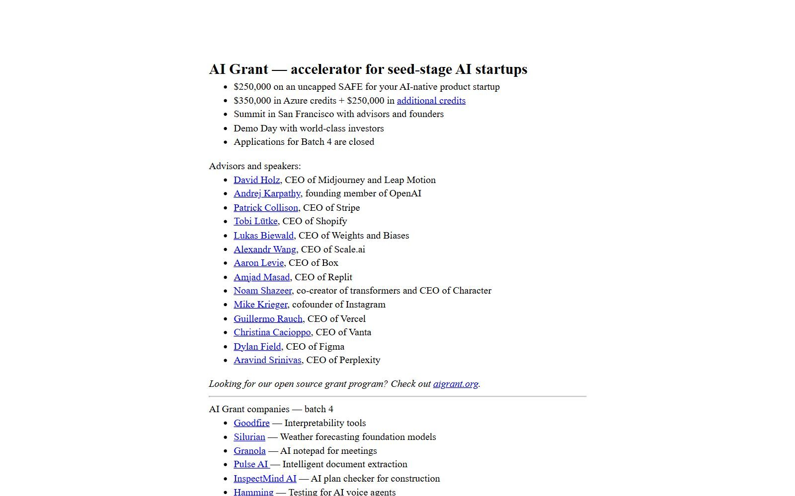 AI Grant homepage screenshot (October 2026)