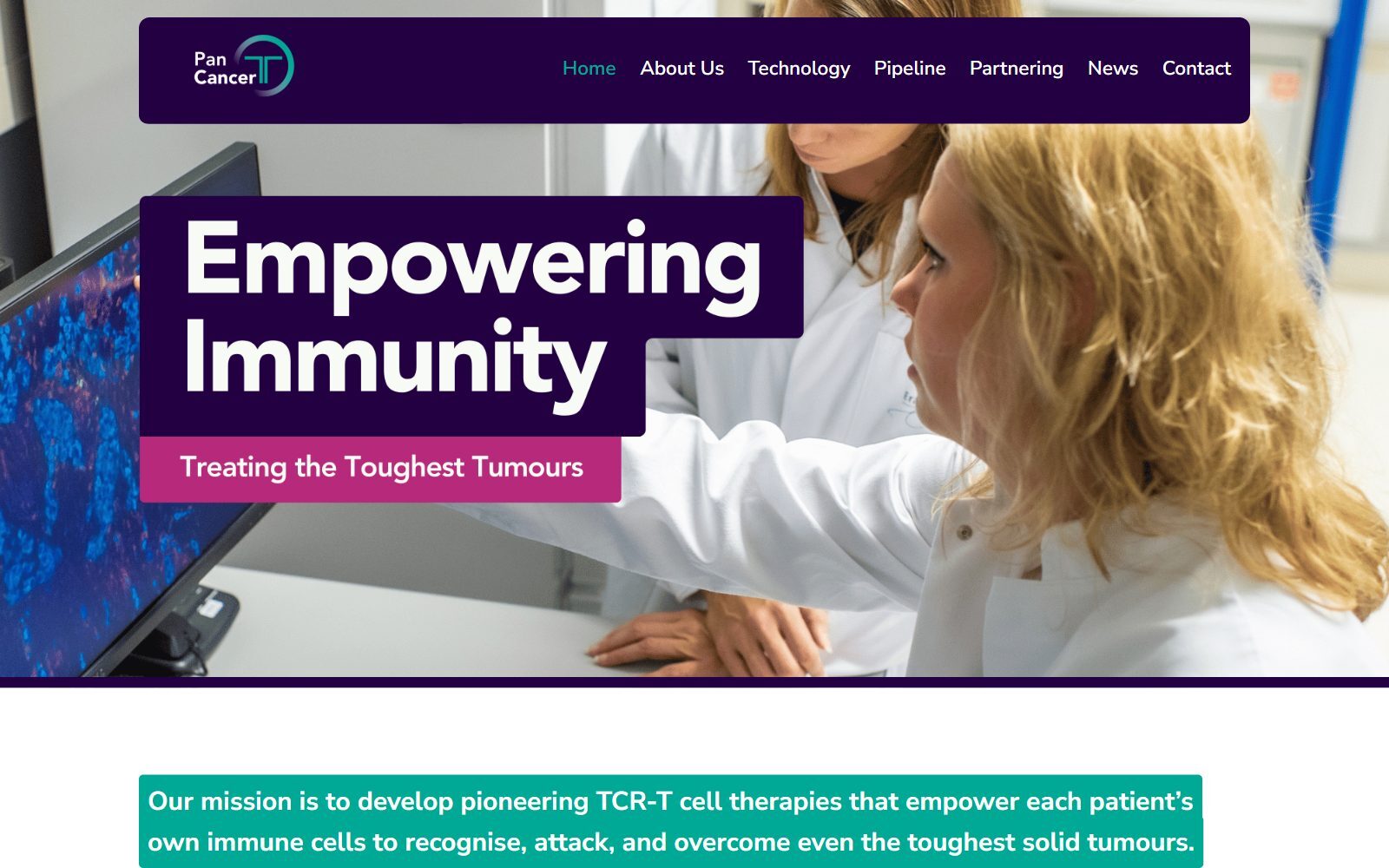 Pan Cancer T TCR-T cell therapy homepage screenshot (October 2026)
