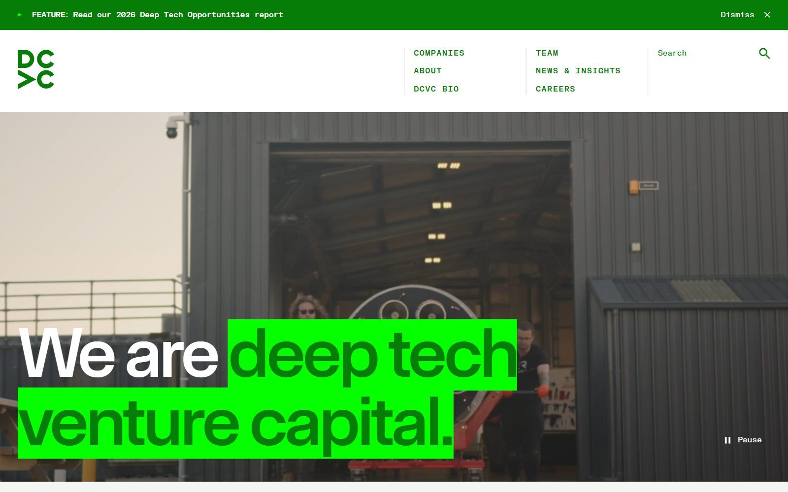 DCVC homepage screenshot: We are deep tech venture capital (October 2026)