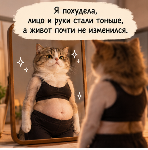 Мем: я похудела, лицо и руки стали тоньше, а живот почти не изменился