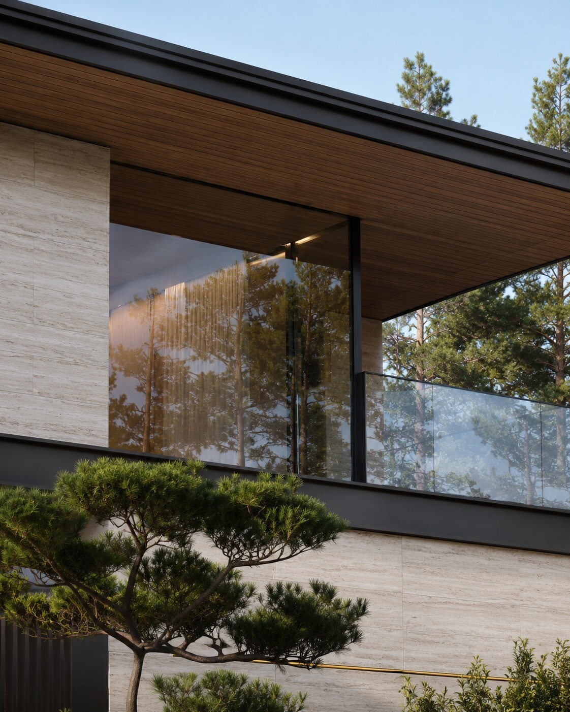 VILLA D’OLIVA — Деревянная подшивка и угловое остекление