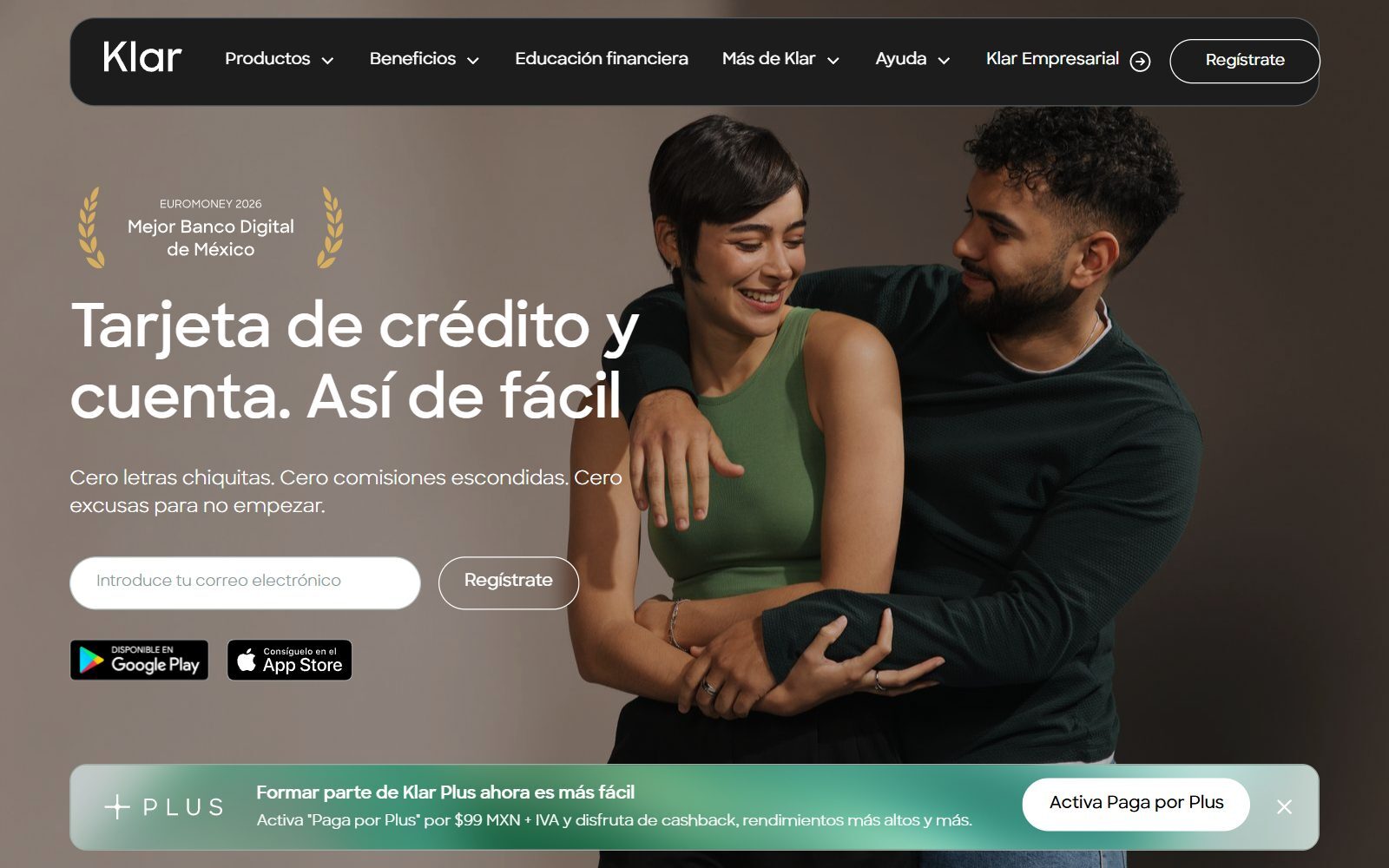 Klar digital bank homepage screenshot (October 2026)