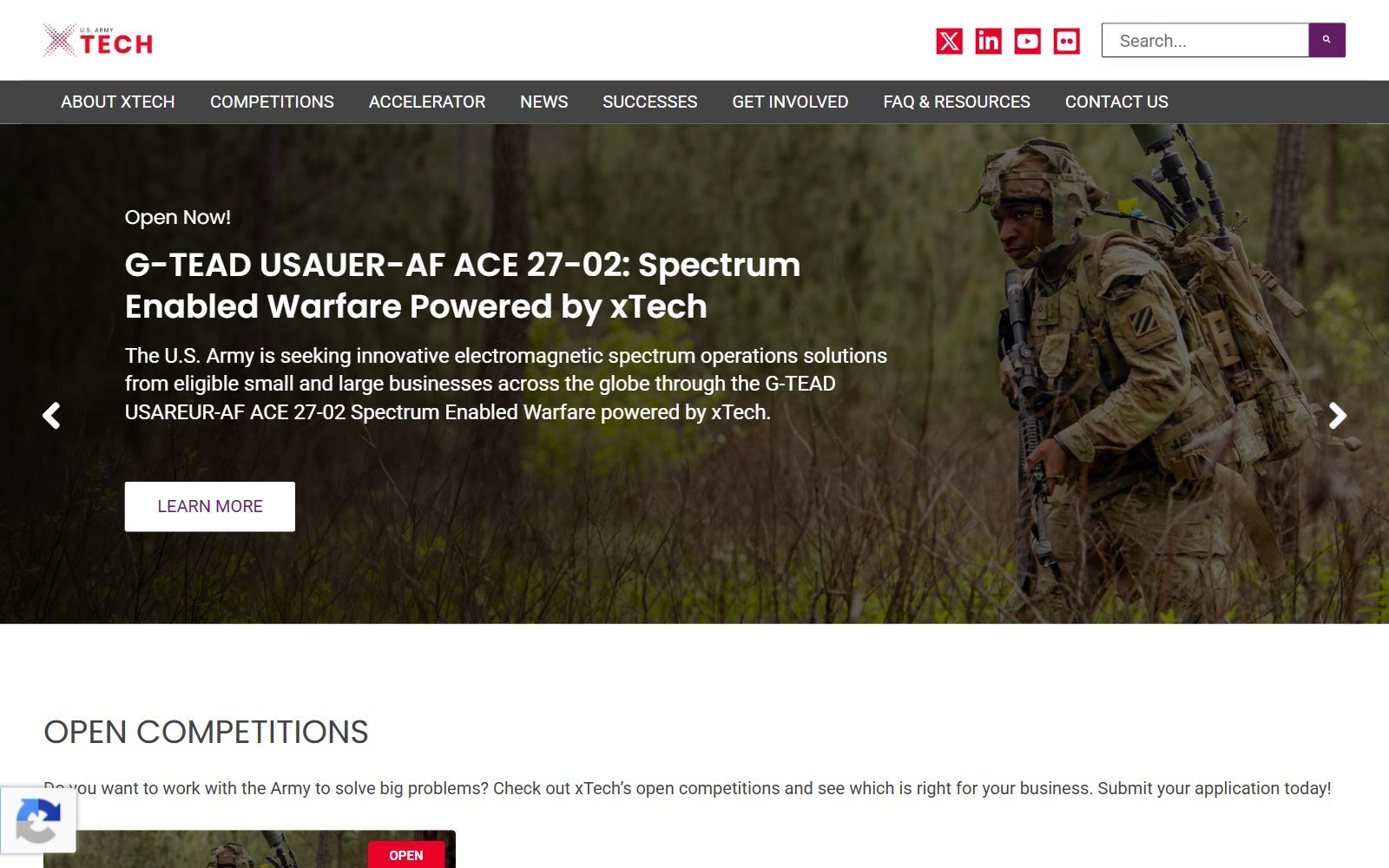 U.S. Army xTech homepage screenshot (October 2026)
