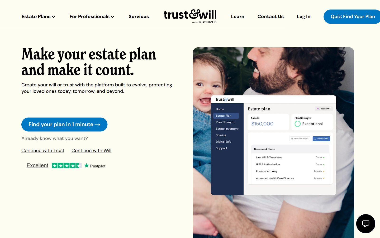 Trust and Will homepage screenshot (October 2026)