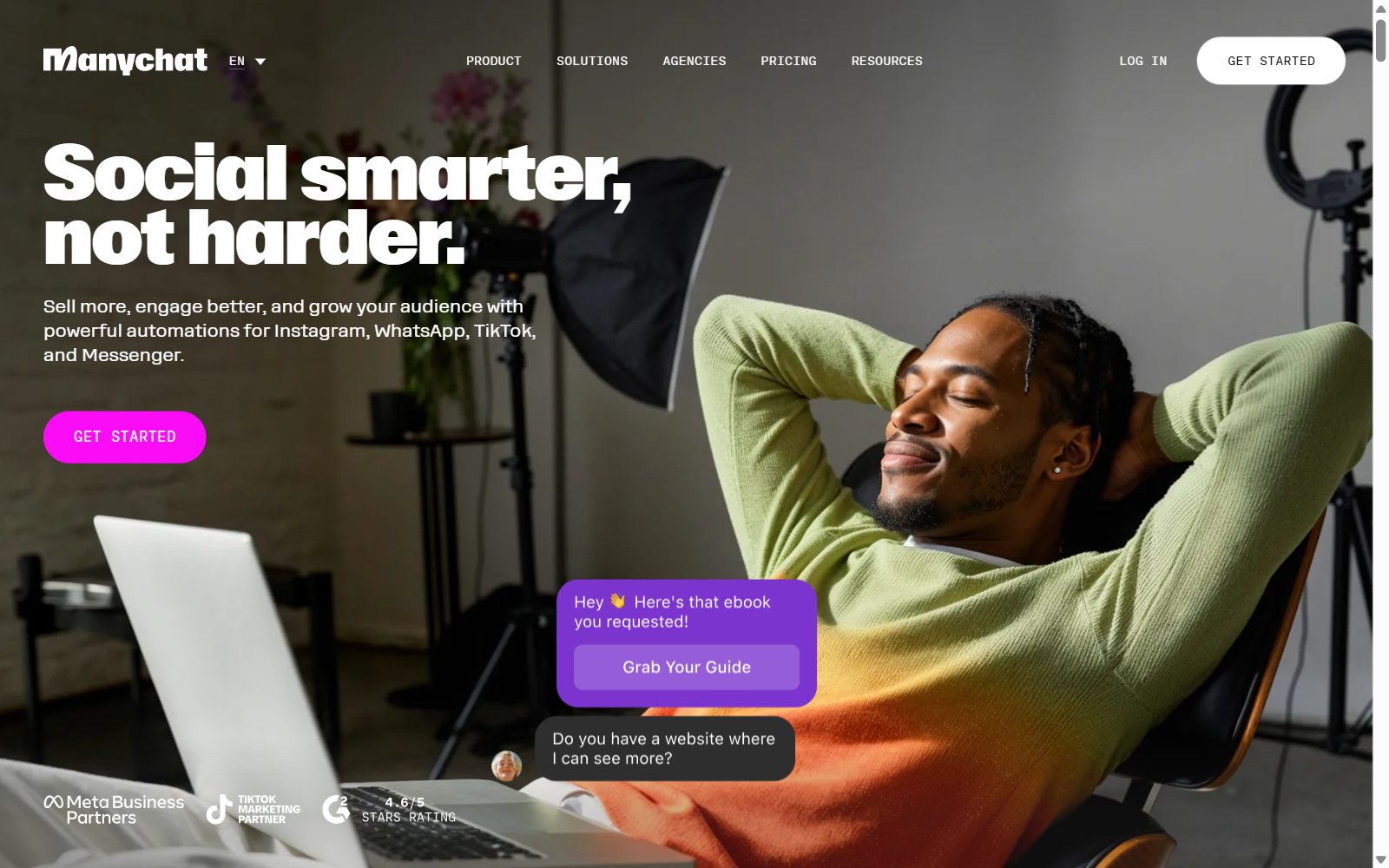 ManyChat homepage screenshot (October 2026)
