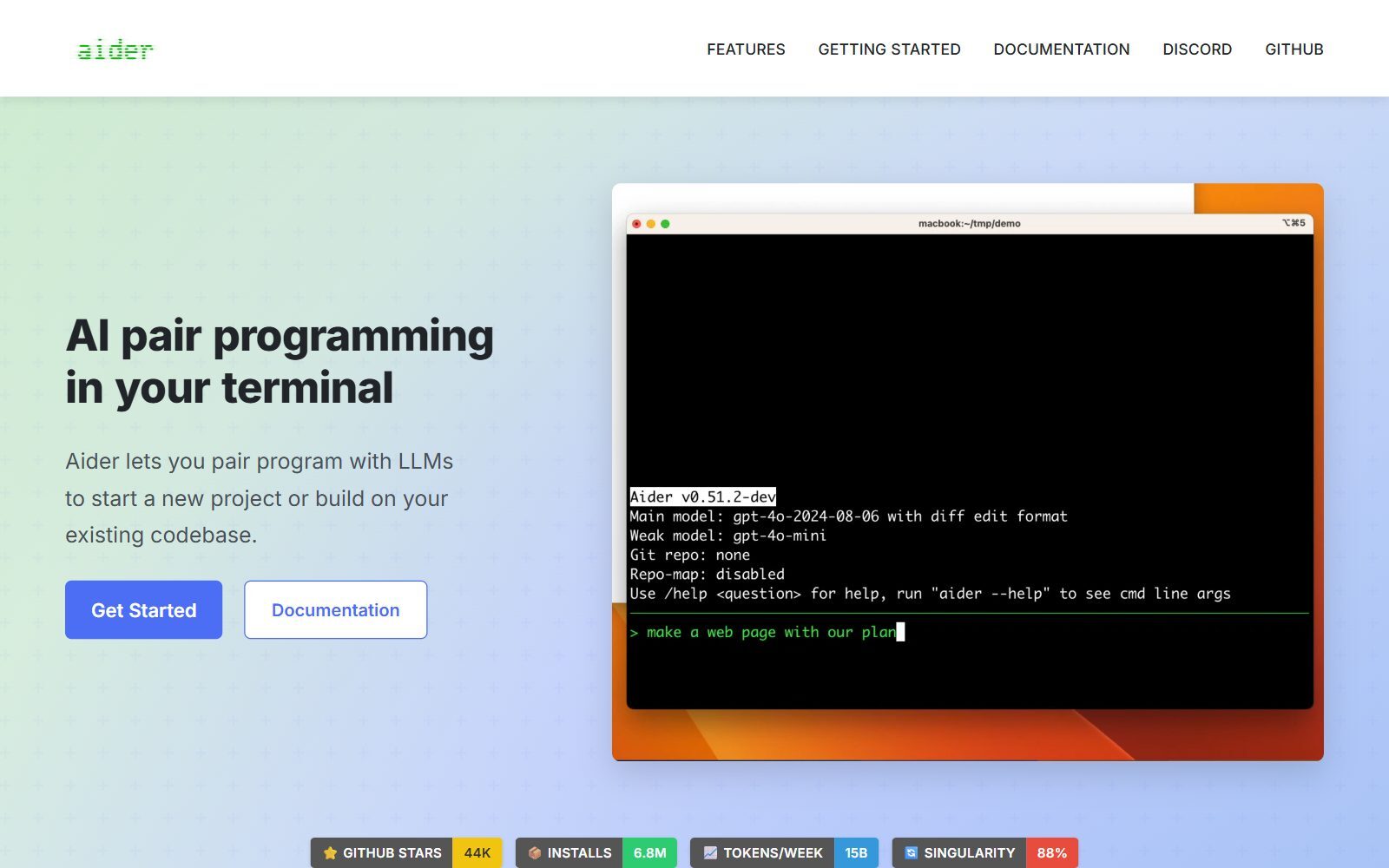 Aider homepage screenshot (October 2026)
