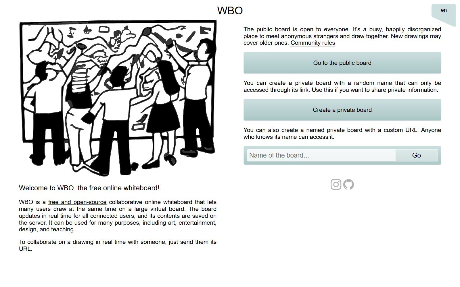 WBO free open-source collaborative whiteboard screenshot (October 2026)