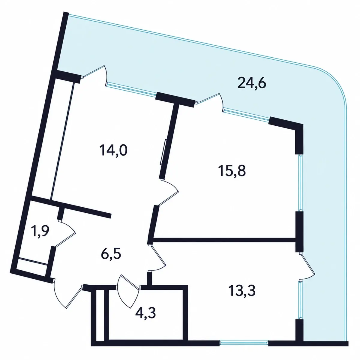 Концептуальная планировка: Две спальни и терраса, 80,4 м²