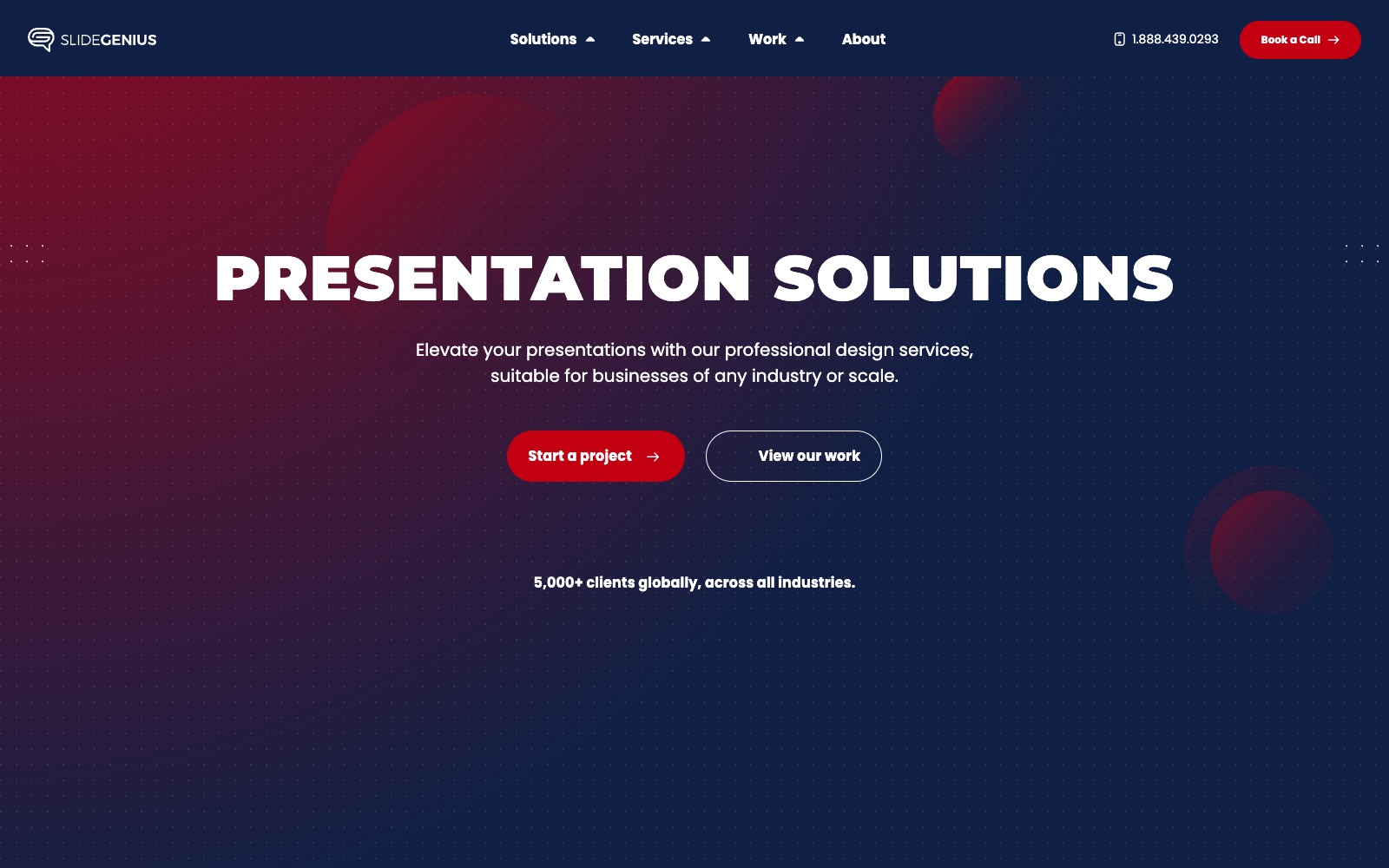 SlideGenius homepage screenshot: pitch deck agency for startups
