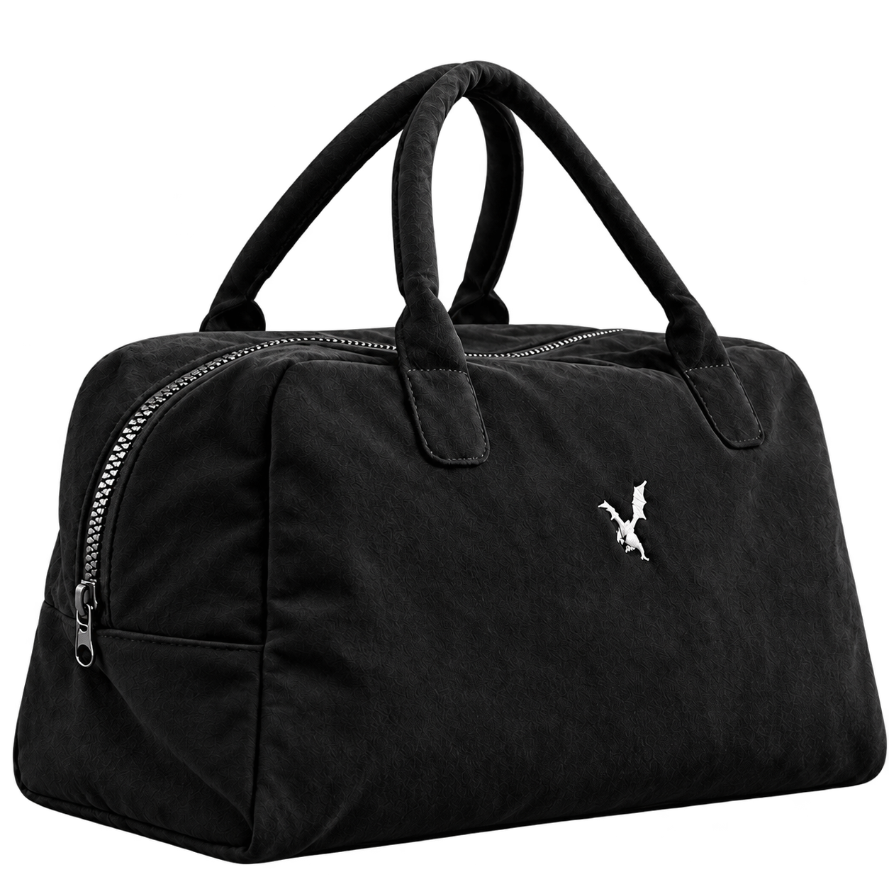 Memory Bag VEZARrr: чёрная фактурная сумка с двумя ручками и серебристым драконом