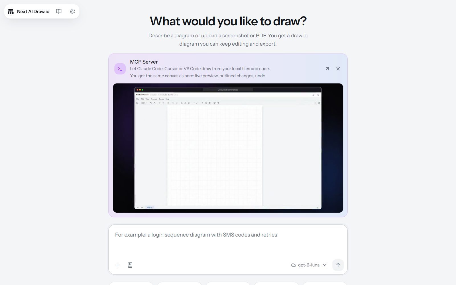 Next AI Draw.io open-source AI diagram app screenshot (October 2026)