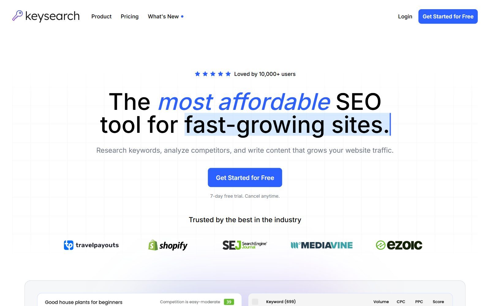 Keysearch homepage screenshot (October 2026)