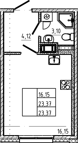Планировка Студия 23.37 м², LIBERTY DOM, кв. 118