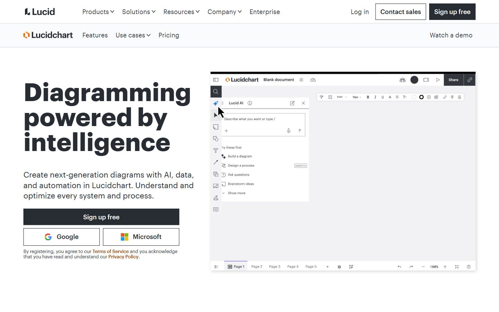 Lucidchart homepage screenshot (October 2026)