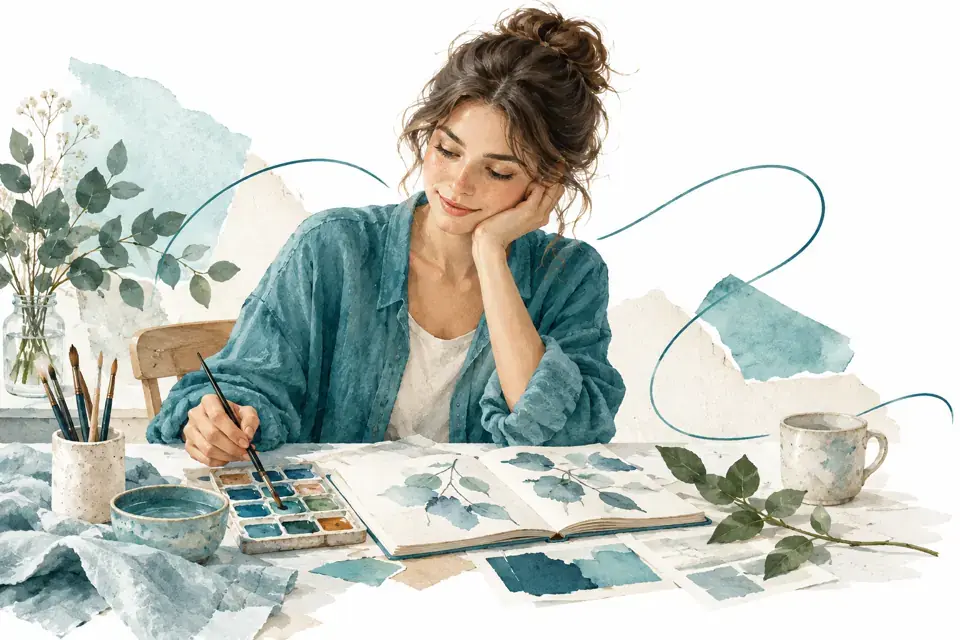Женщина рисует в блокноте — интерес и любопытство
