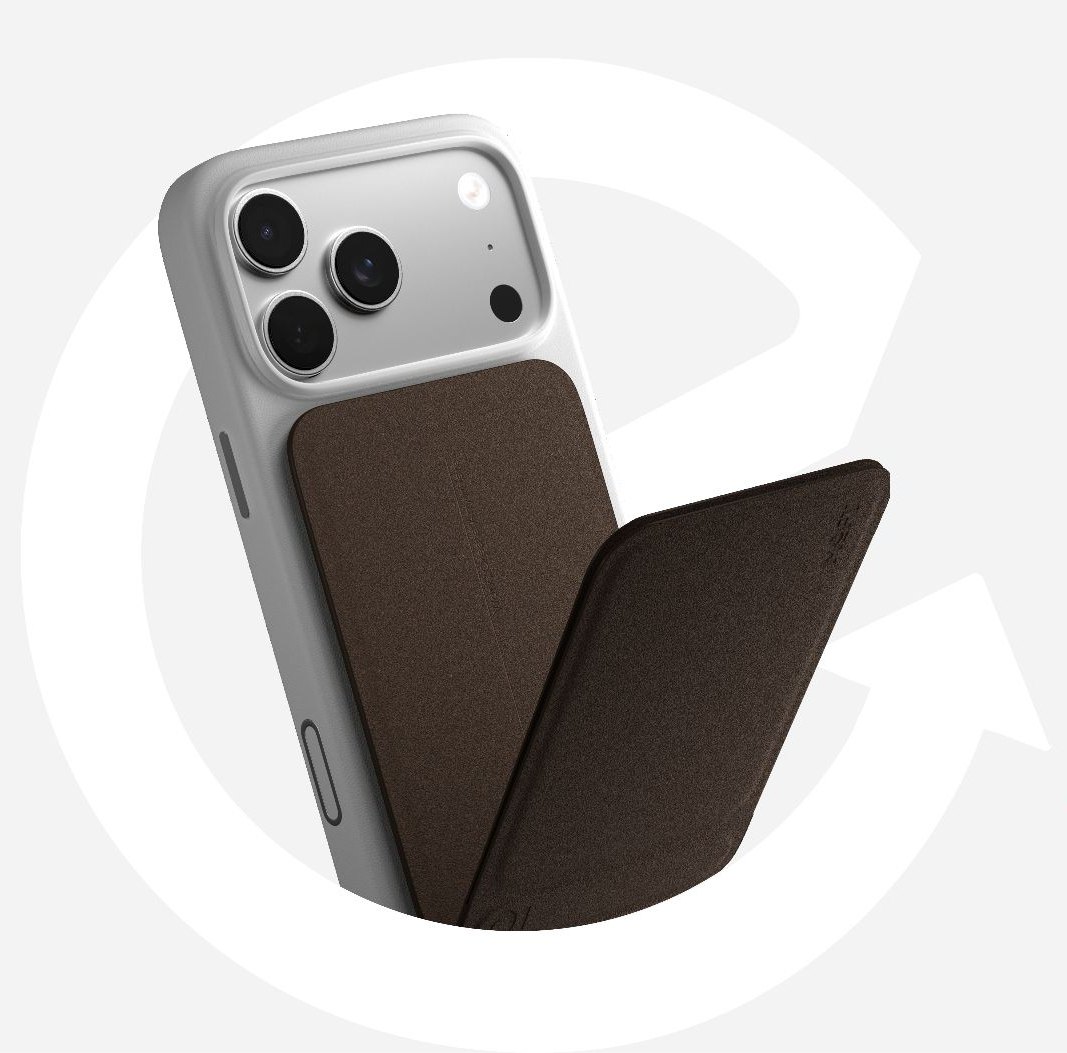 Snap Invisible Phone Tripod Stand MOVAS-E из кофейной биокожи на iPhone